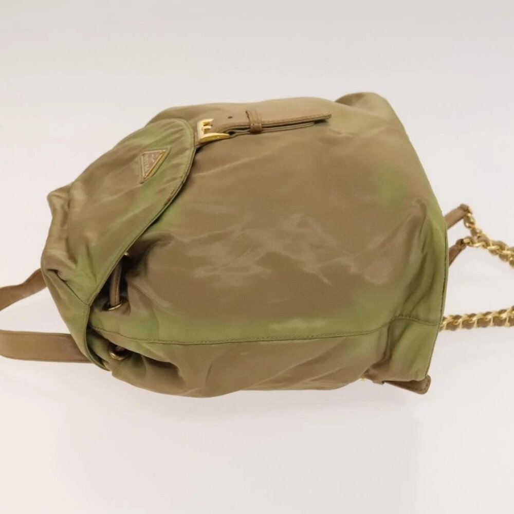 PRADA Chain Backpack Nylon Khaki Gold Auth - Picture 4 of 16